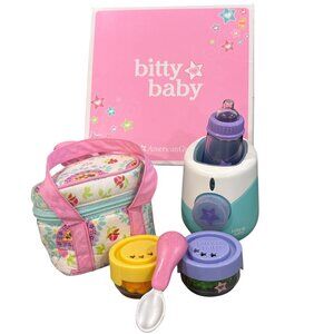 American Girl Bitty Baby Bottle Warmer Set With Accessories Floral Bag & Instruc